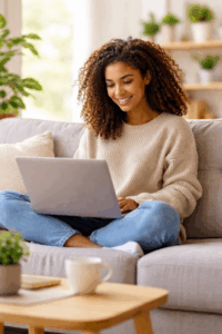 A patient engaging in a secure, professional telehealth mental health services consultation with a California psychiatrist.