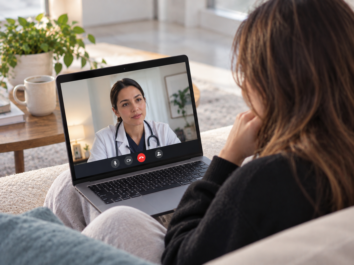 Patient meeting with a mental health provider through a virtual appointment